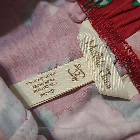 MATILDA JANE 12 RED PINK GREEN FLORAL RUFFLE FLARE STRETCH PANTS LEGGINGS - Picture 5 of 6